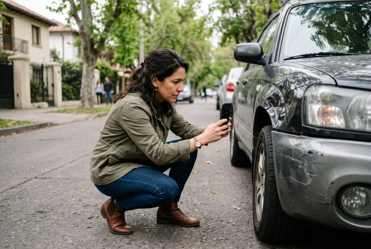 Persona fotografiando el daño de su auto con el celular